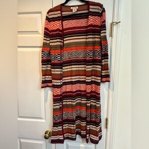 Billabong Red Multicolor Patterned Long Sleeve Duster Sweater